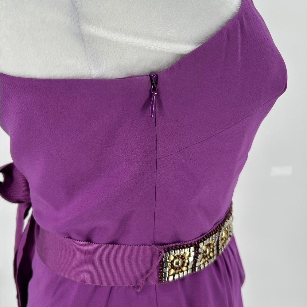 Trina Turk LaRoux Violet Purple Silk One Shoulder Mini Sheath Dress Ruffle 6 - Picture 7 of 15